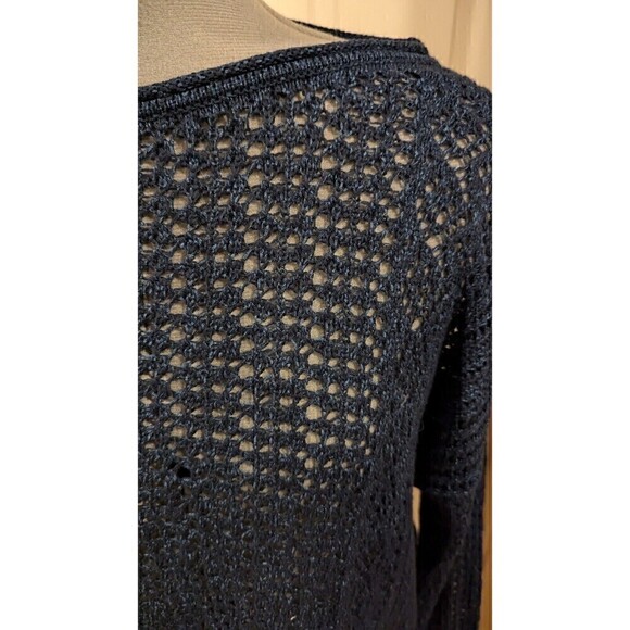 Chicos SZ 2 Large Blue Open Knit Oversized Sweater Classic Oversized - Picture 3 of 4